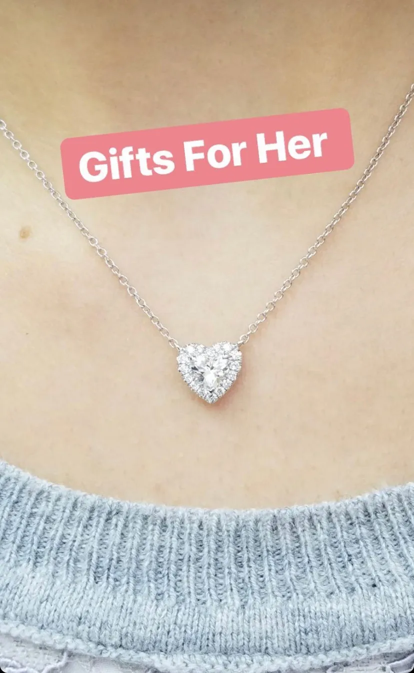 0.68CT T.W. Diamond Heart Halo Solitaire Necklace