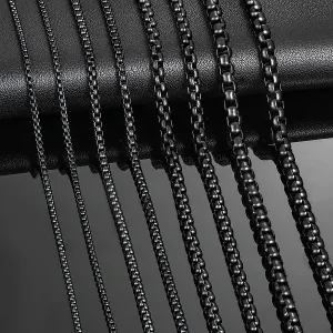 1 Piece 2mm/3mm/4mm/5mm Black Color Box Link Chain Classic Curb Necklace Stainless Steel Jewelry for Men Women