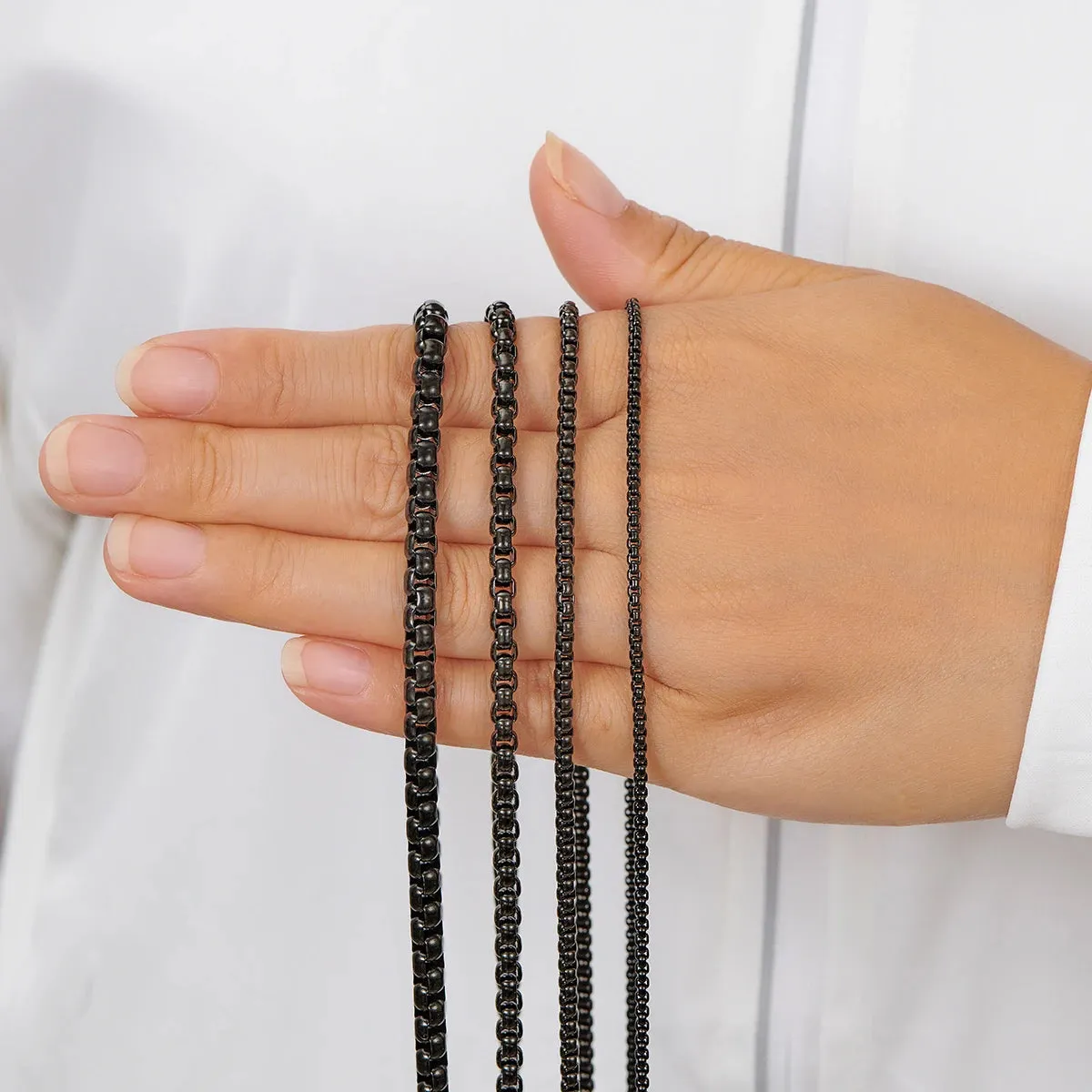 1 Piece 2mm/3mm/4mm/5mm Black Color Box Link Chain Classic Curb Necklace Stainless Steel Jewelry for Men Women