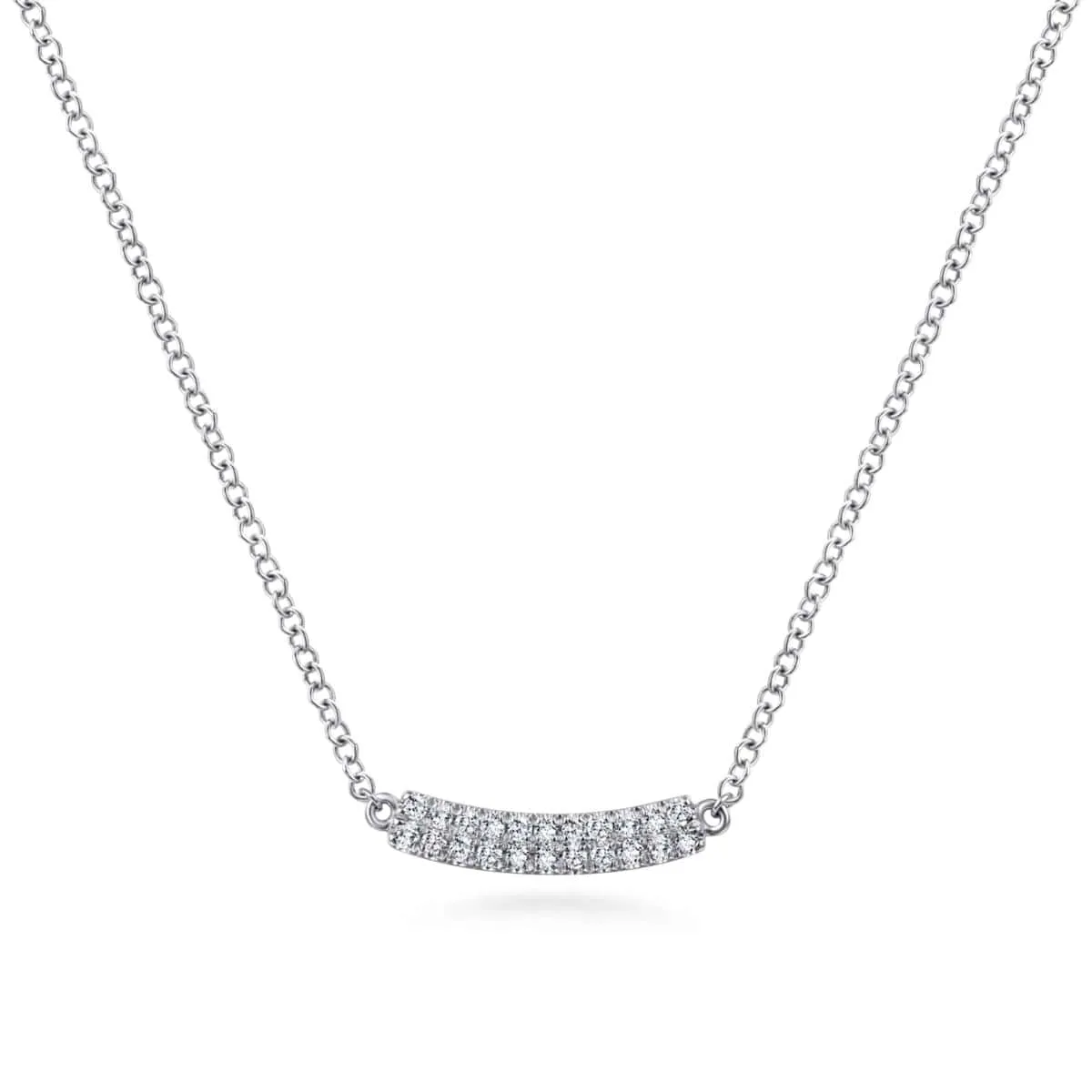 14K White Gold Curved Pavé Diamond Bar Necklace - NK5989W45JJ