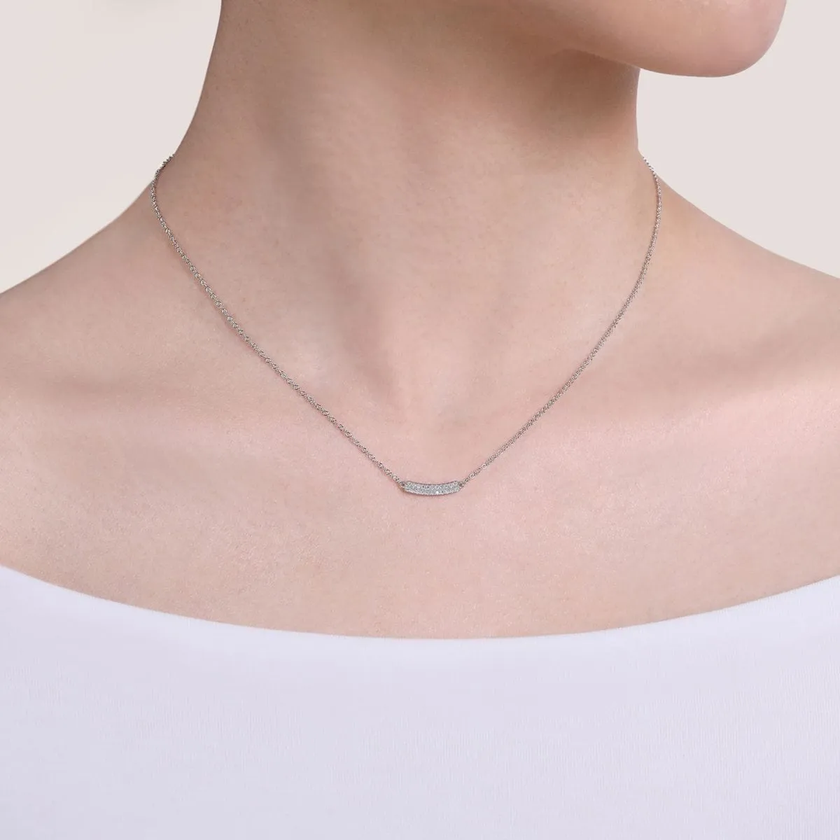 14K White Gold Curved Pavé Diamond Bar Necklace - NK5989W45JJ