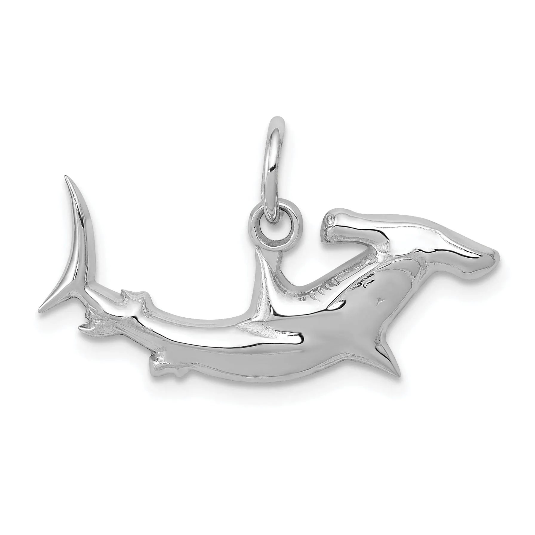 14K White Gold Polished Finish Hammerhead Shark Charm Pendant
