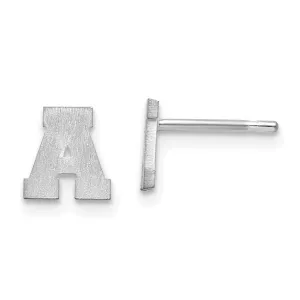 14K White Gold Script Satin Brushed Finish Letter A Initial Earrings