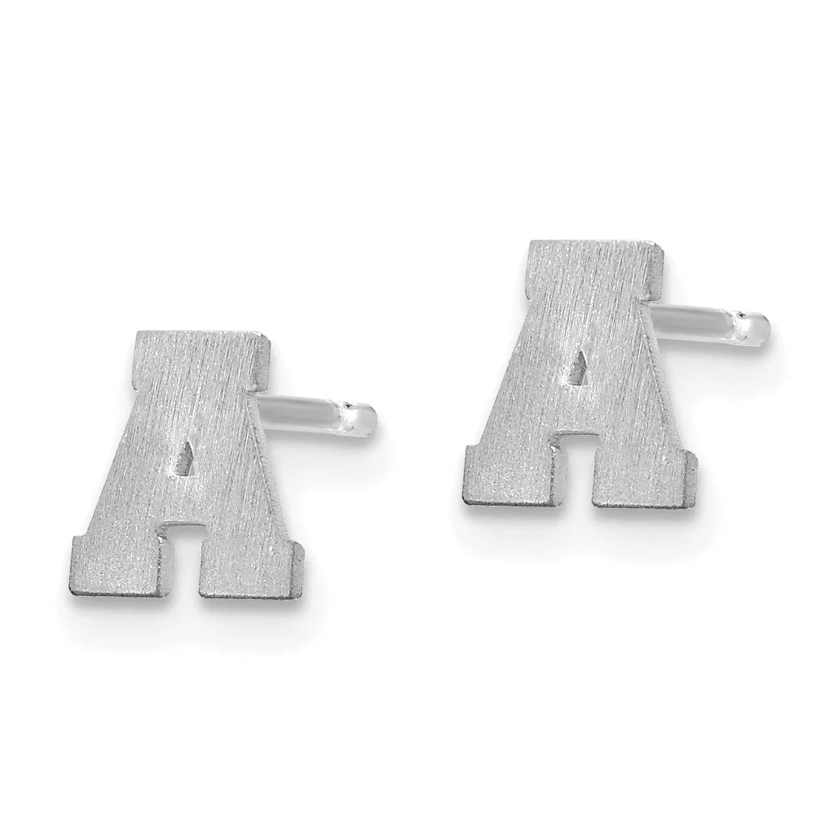 14K White Gold Script Satin Brushed Finish Letter A Initial Earrings