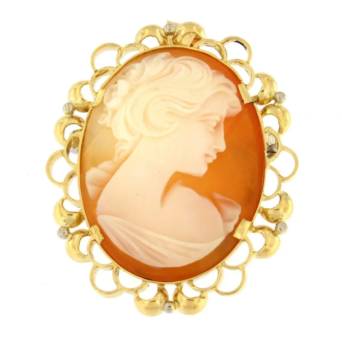 18k Carved Carnelian Shell Gibson Girl Cameo 1830s Victorian Brooch Pin Pendant