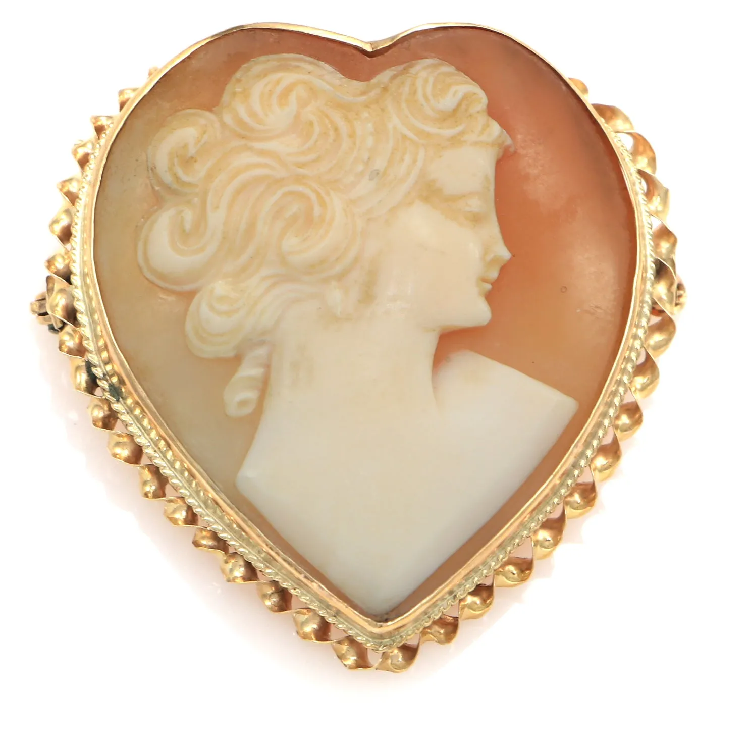 18k Gold Gibson Girl Heart Carnelean Shell Cameo Victorian Brooch Pin Pendant