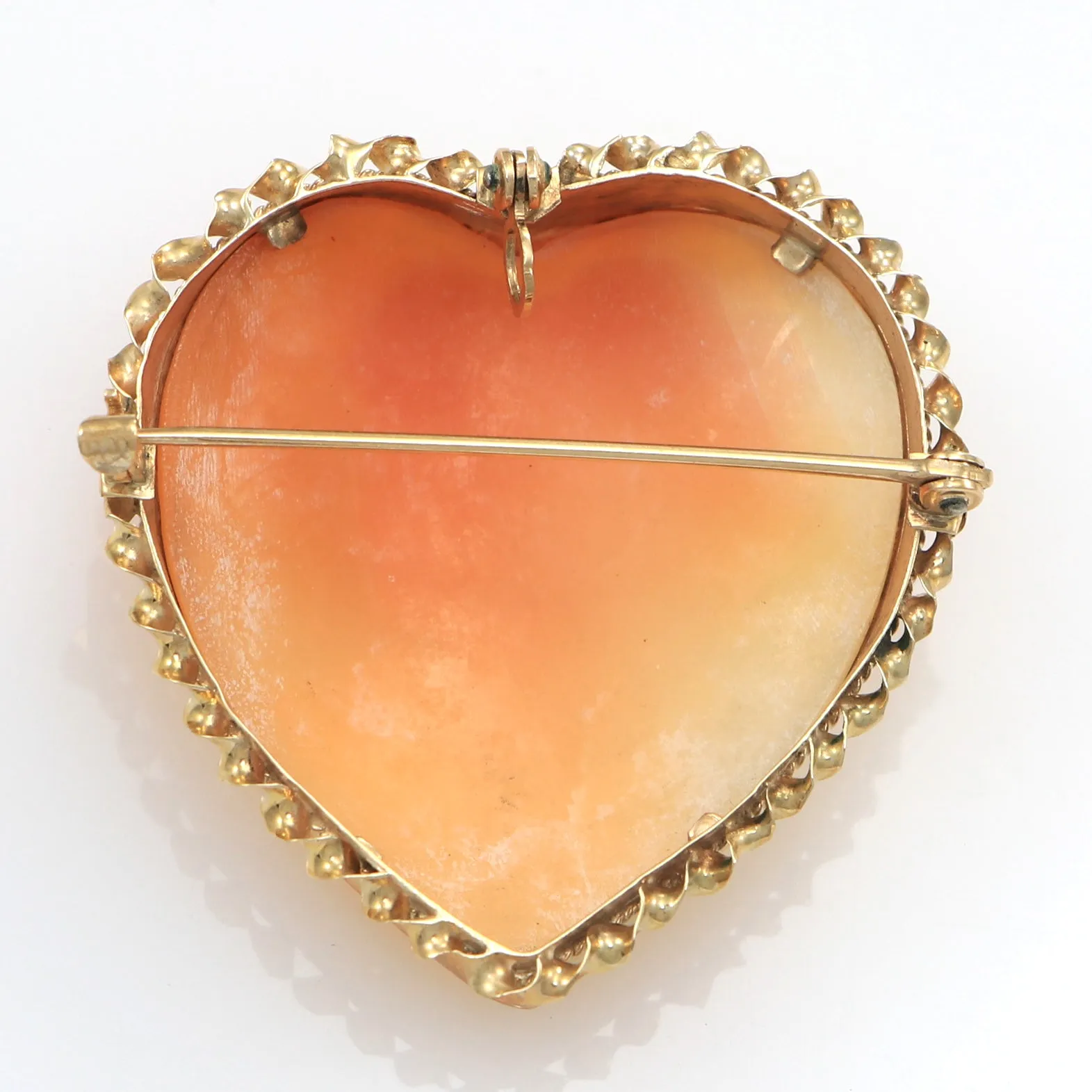 18k Gold Gibson Girl Heart Carnelean Shell Cameo Victorian Brooch Pin Pendant