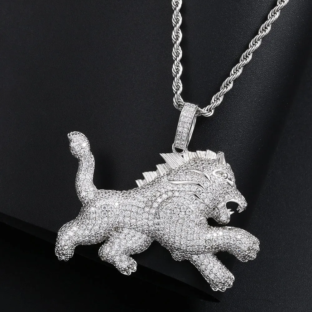 18K Gold Plated Iced Out Lion Animal Pendant Necklace