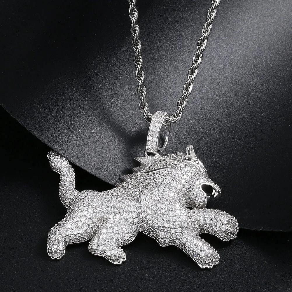18K Gold Plated Iced Out Lion Animal Pendant Necklace