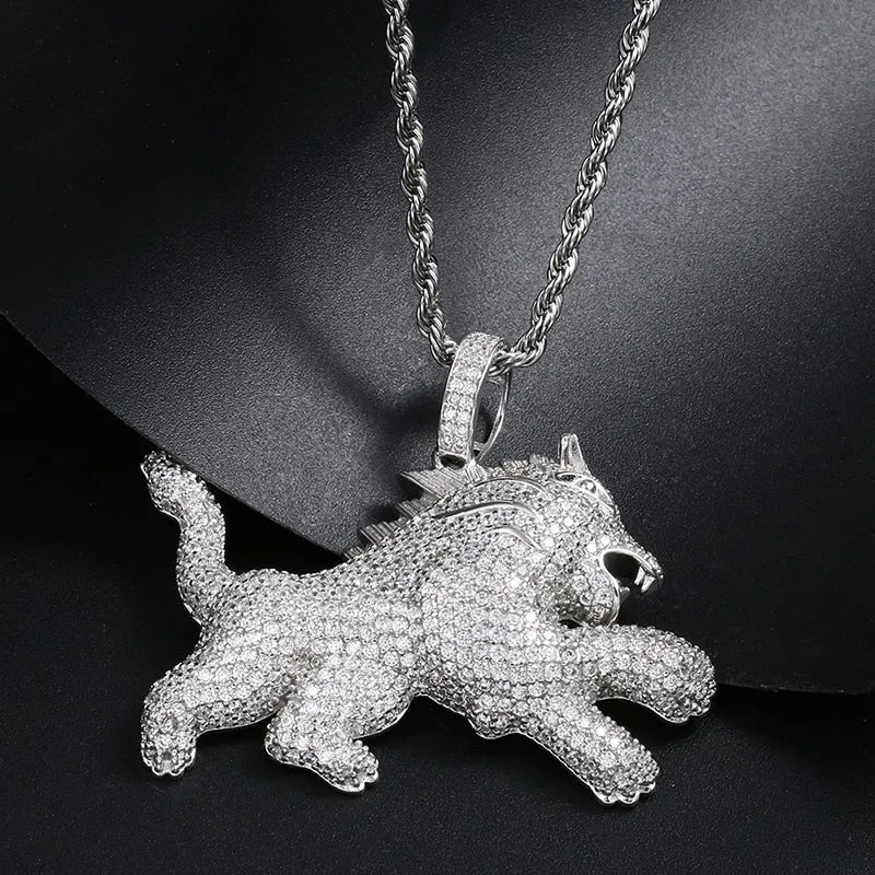 18K Gold Plated Iced Out Lion Animal Pendant Necklace