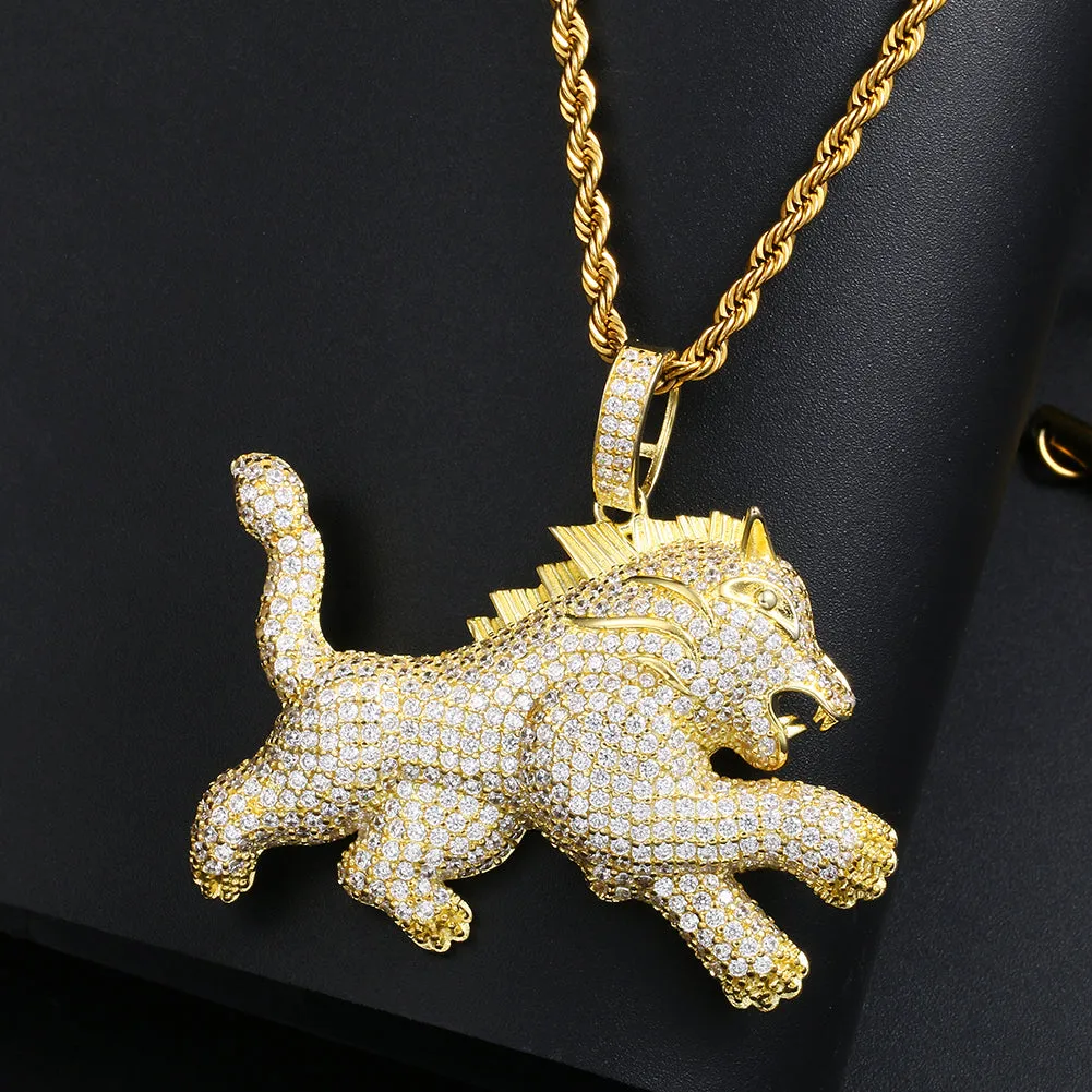 18K Gold Plated Iced Out Lion Animal Pendant Necklace