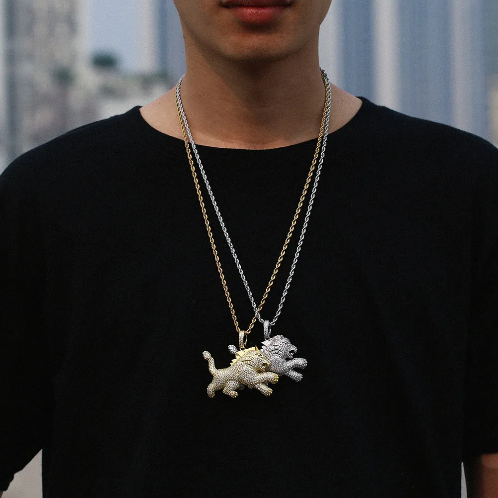 18K Gold Plated Iced Out Lion Animal Pendant Necklace