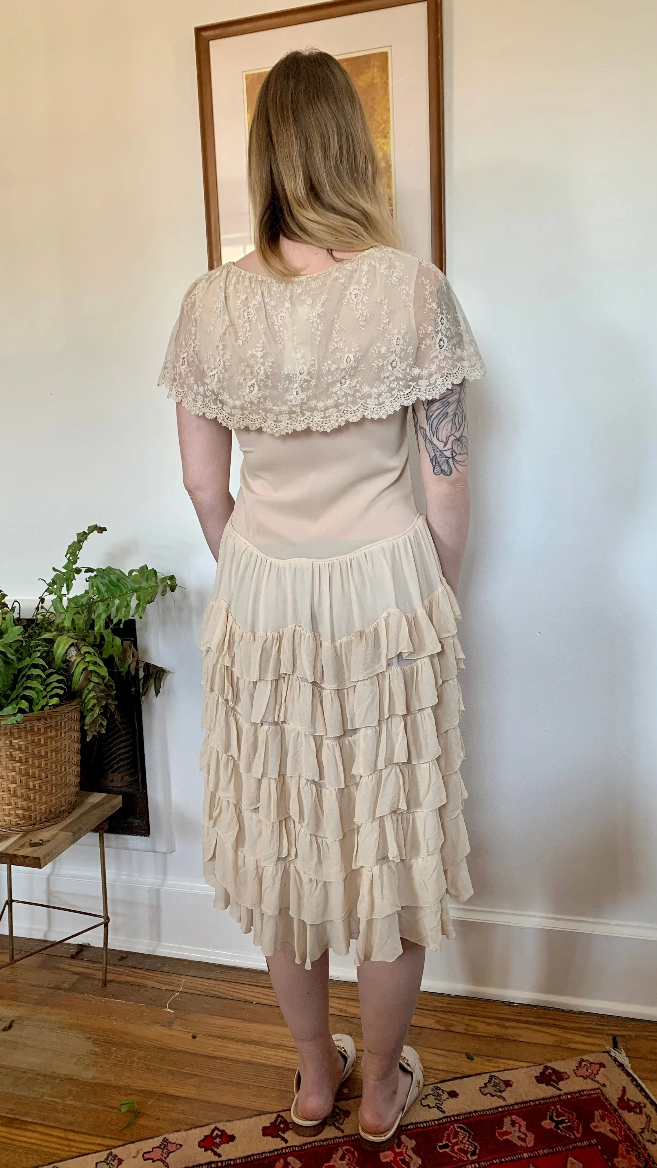 1930s Ivory Ruffle Silk Dress (women's 2/4)