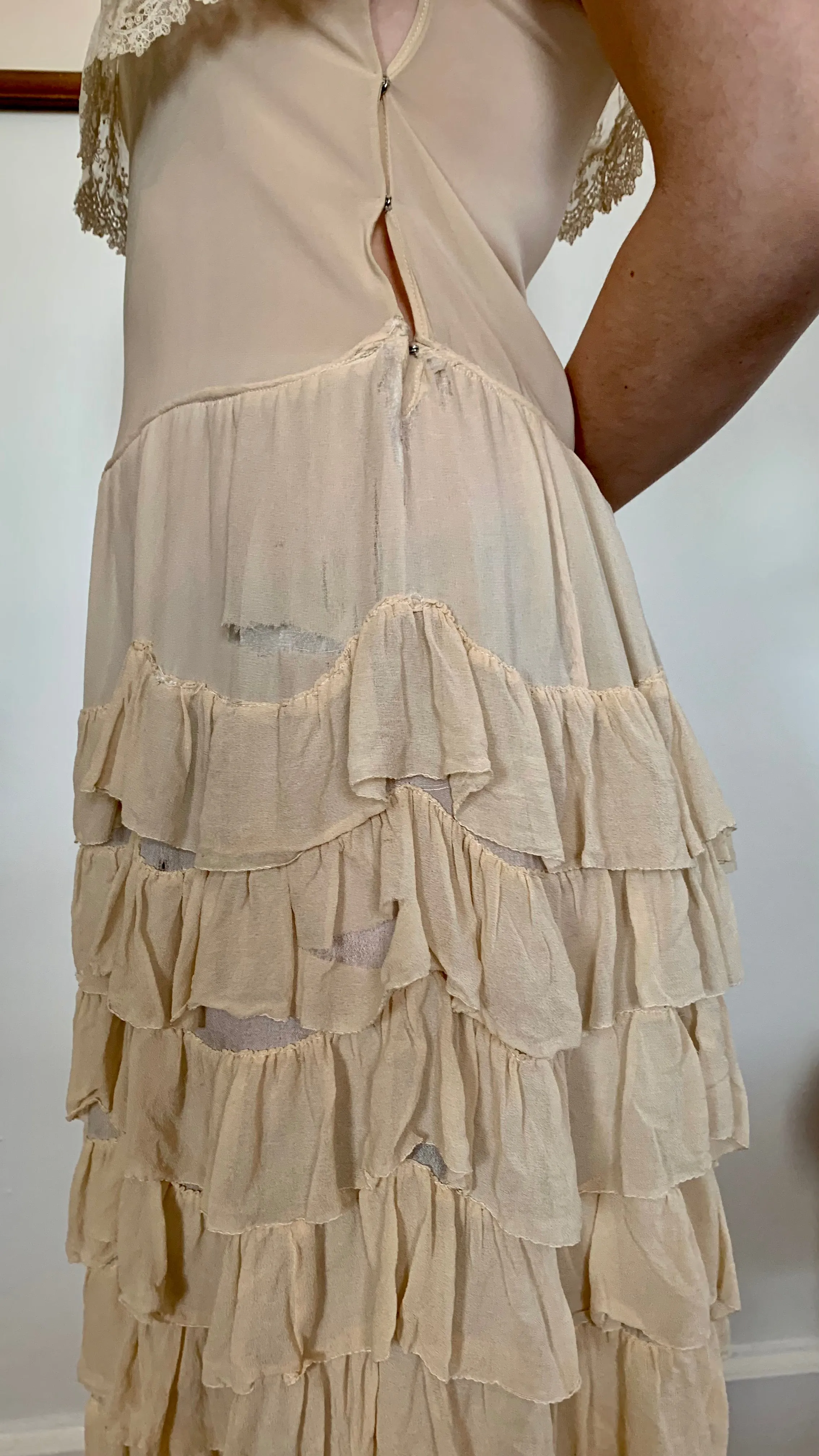 1930s Ivory Ruffle Silk Dress (women's 2/4)