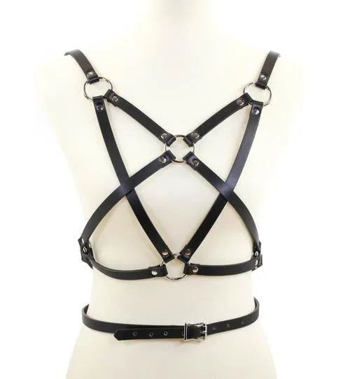8 Strap Inverted Pentagram Harness w/ Attached Choker and Belt