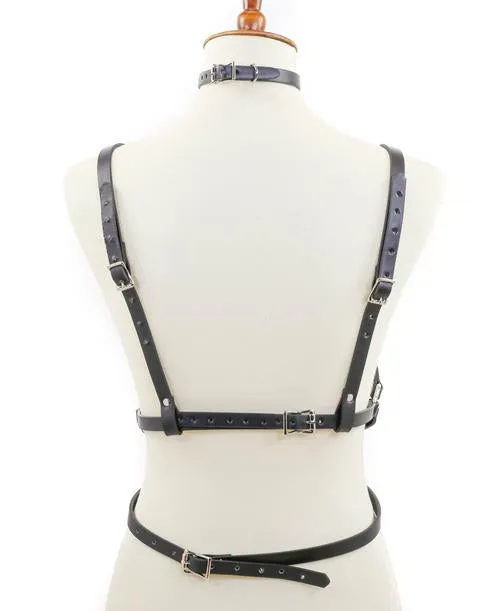 8 Strap Inverted Pentagram Harness w/ Attached Choker and Belt