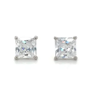 9ct White Gold Princess Cut Cz Earrings
