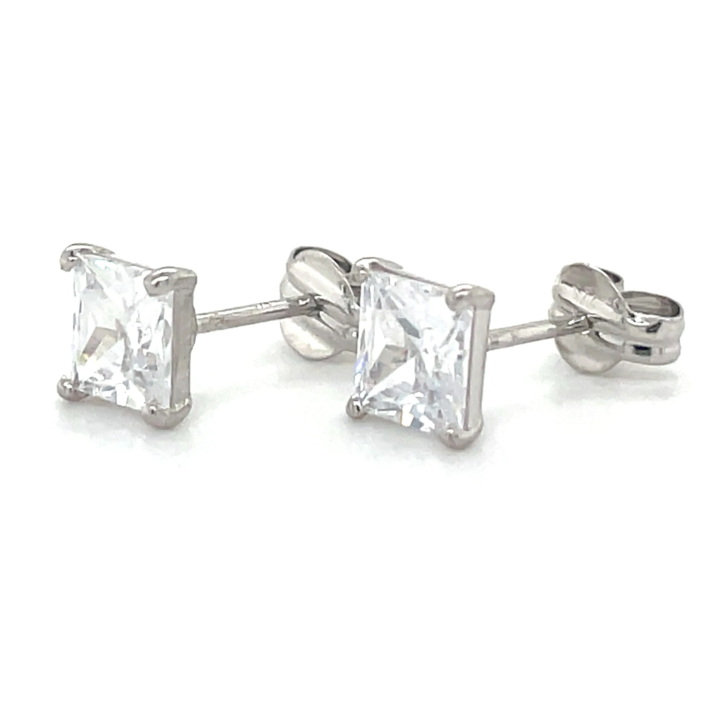 9ct White Gold Princess Cut Cz Earrings