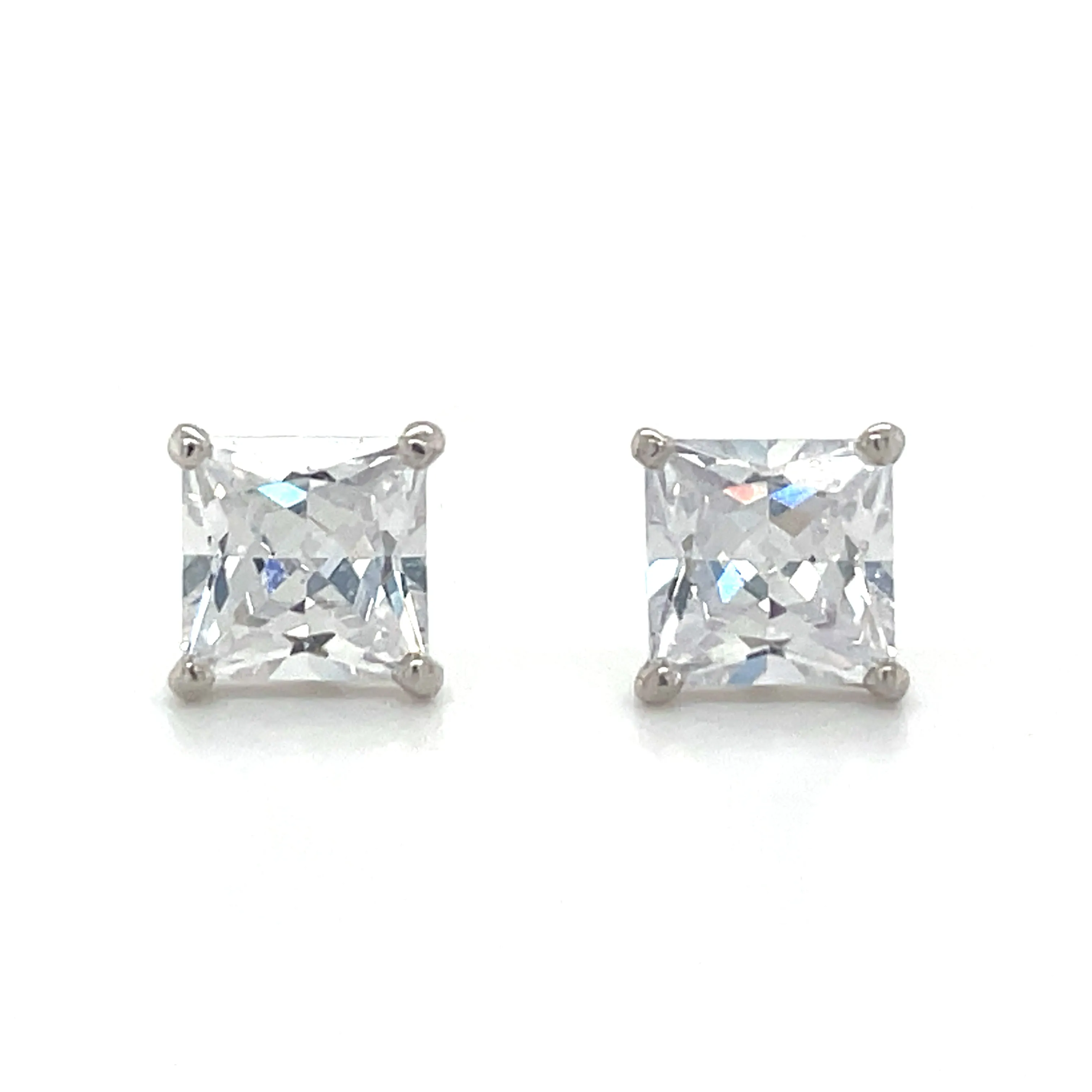 9ct White Gold Princess Cut Cz Earrings