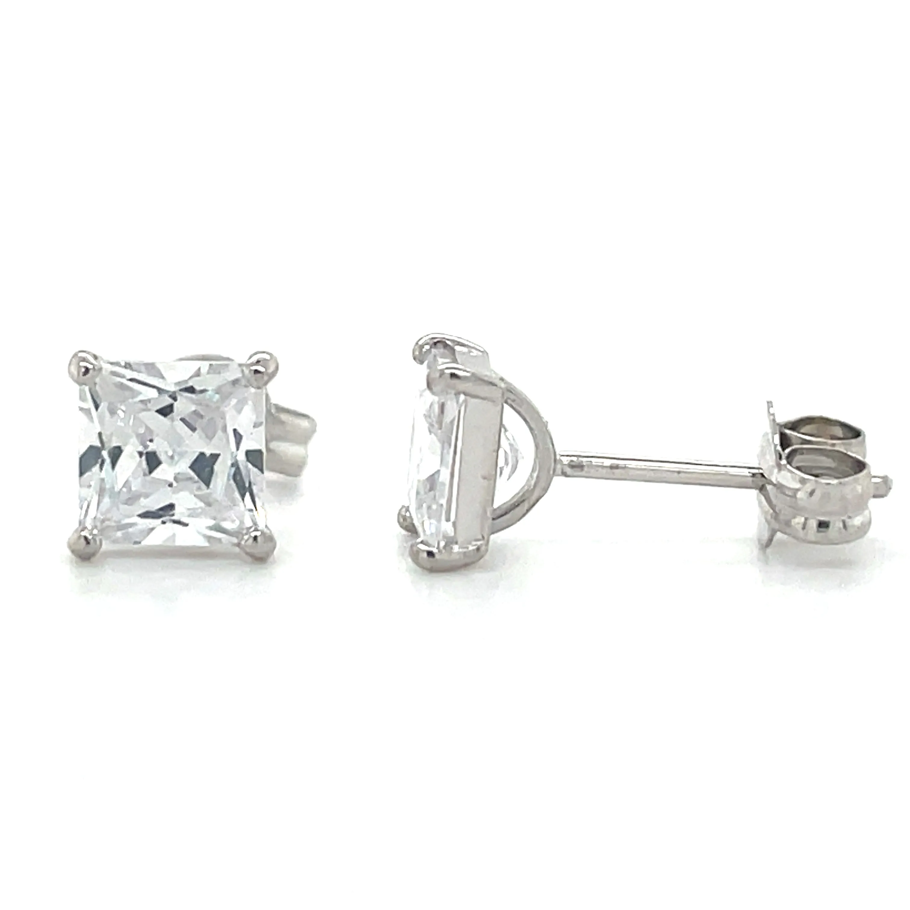 9ct White Gold Princess Cut Cz Earrings
