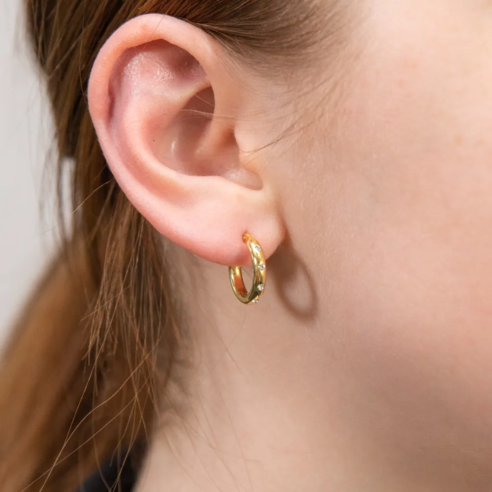 9ct Yellow Gold Silverfilled CZ On Hoop Earrings