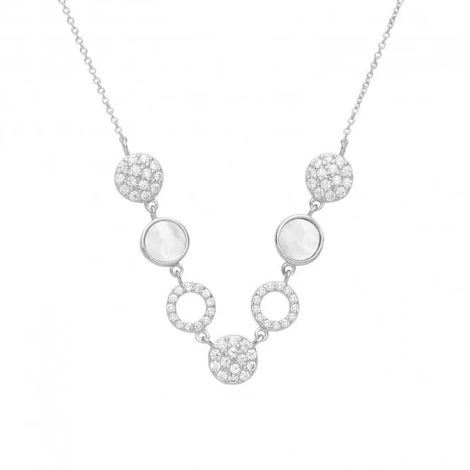 Acotis Silver Necklace Rhodium Plated Zirconia And Mother Of Pearl G3379