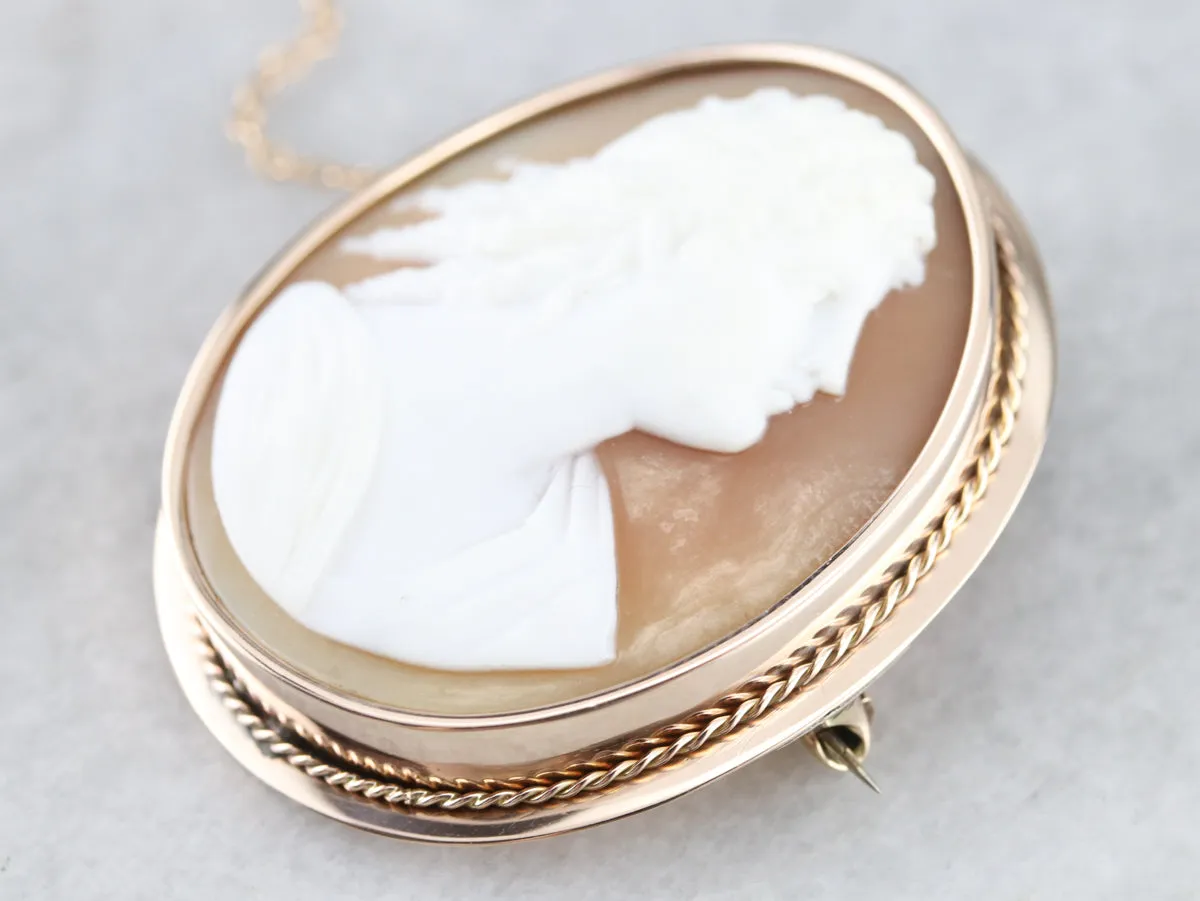 Antique Cameo Brooch with Safety Chain