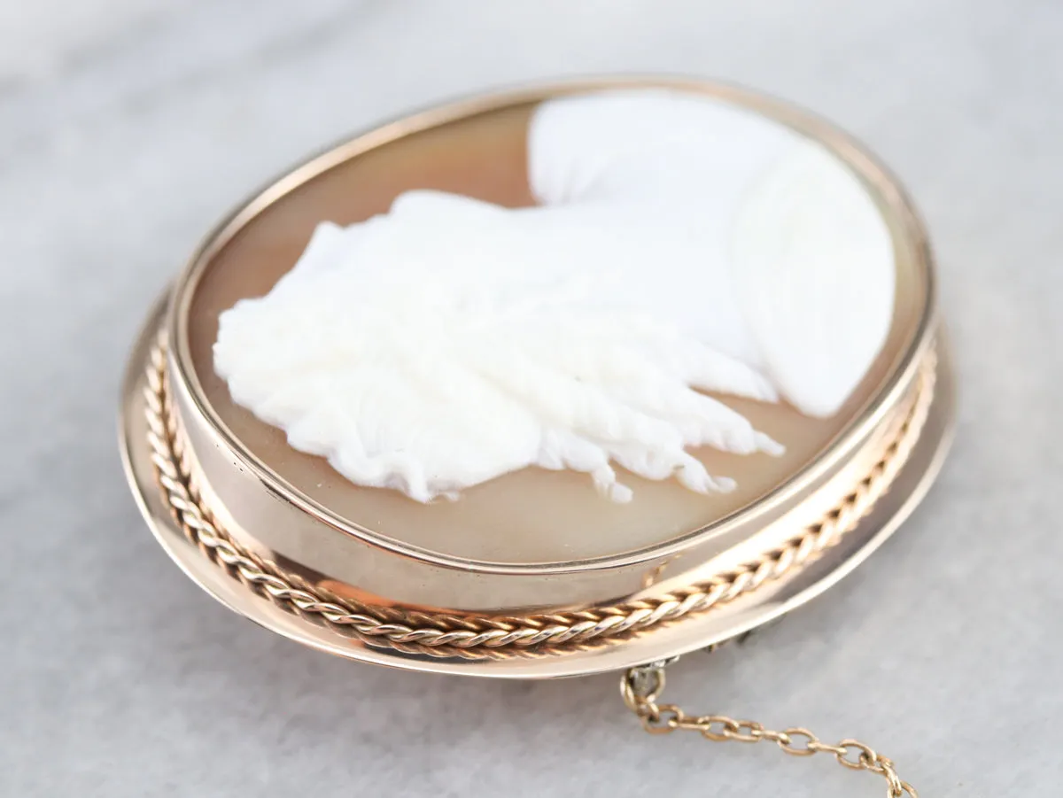 Antique Cameo Brooch with Safety Chain