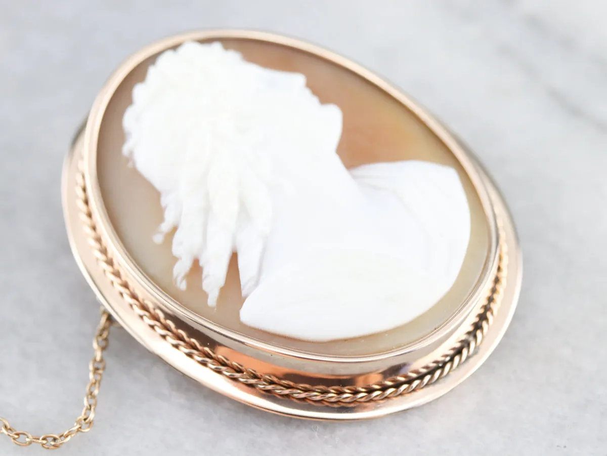 Antique Cameo Brooch with Safety Chain