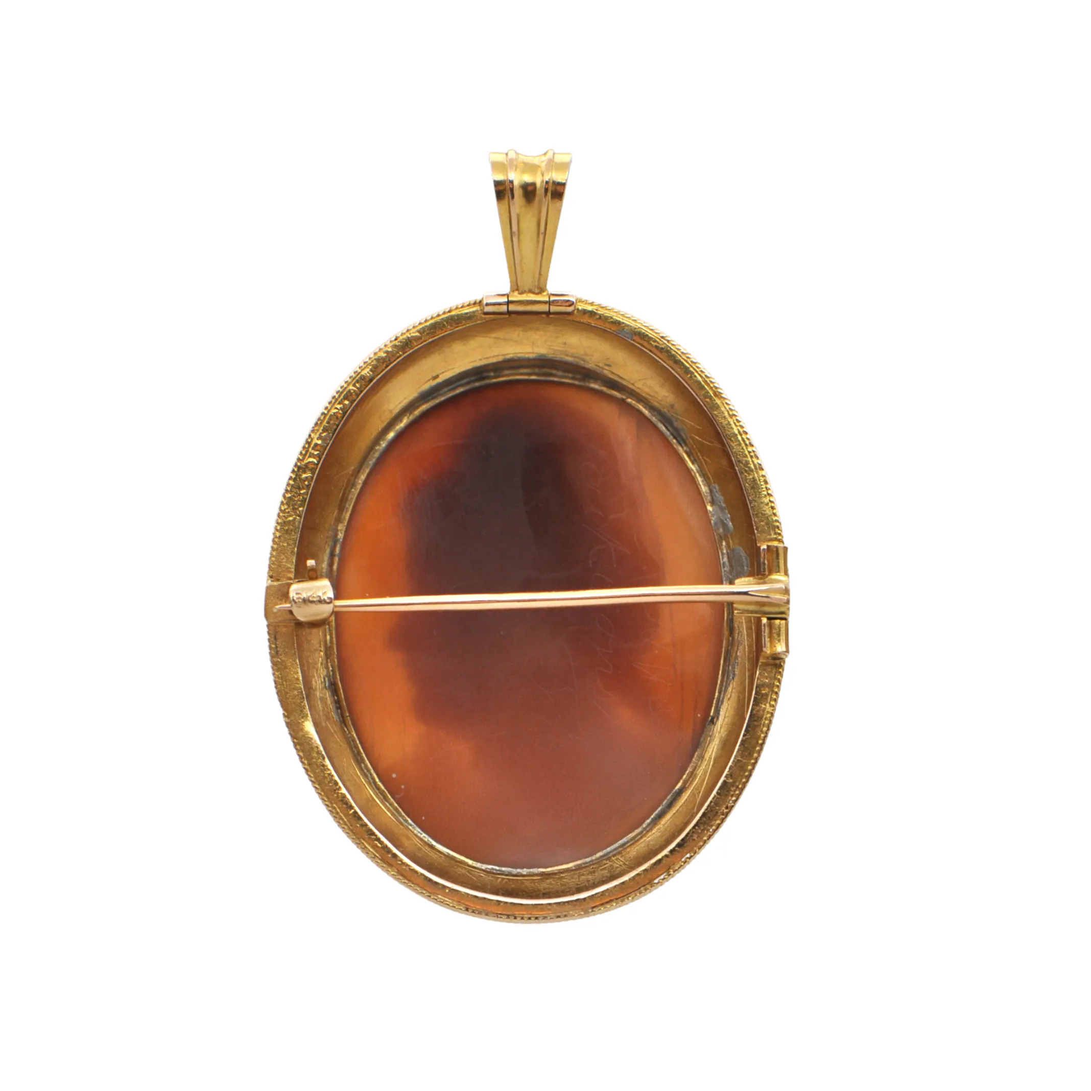 Antique Shell 14K Yellow Gold Cameo Pendant/Brooch