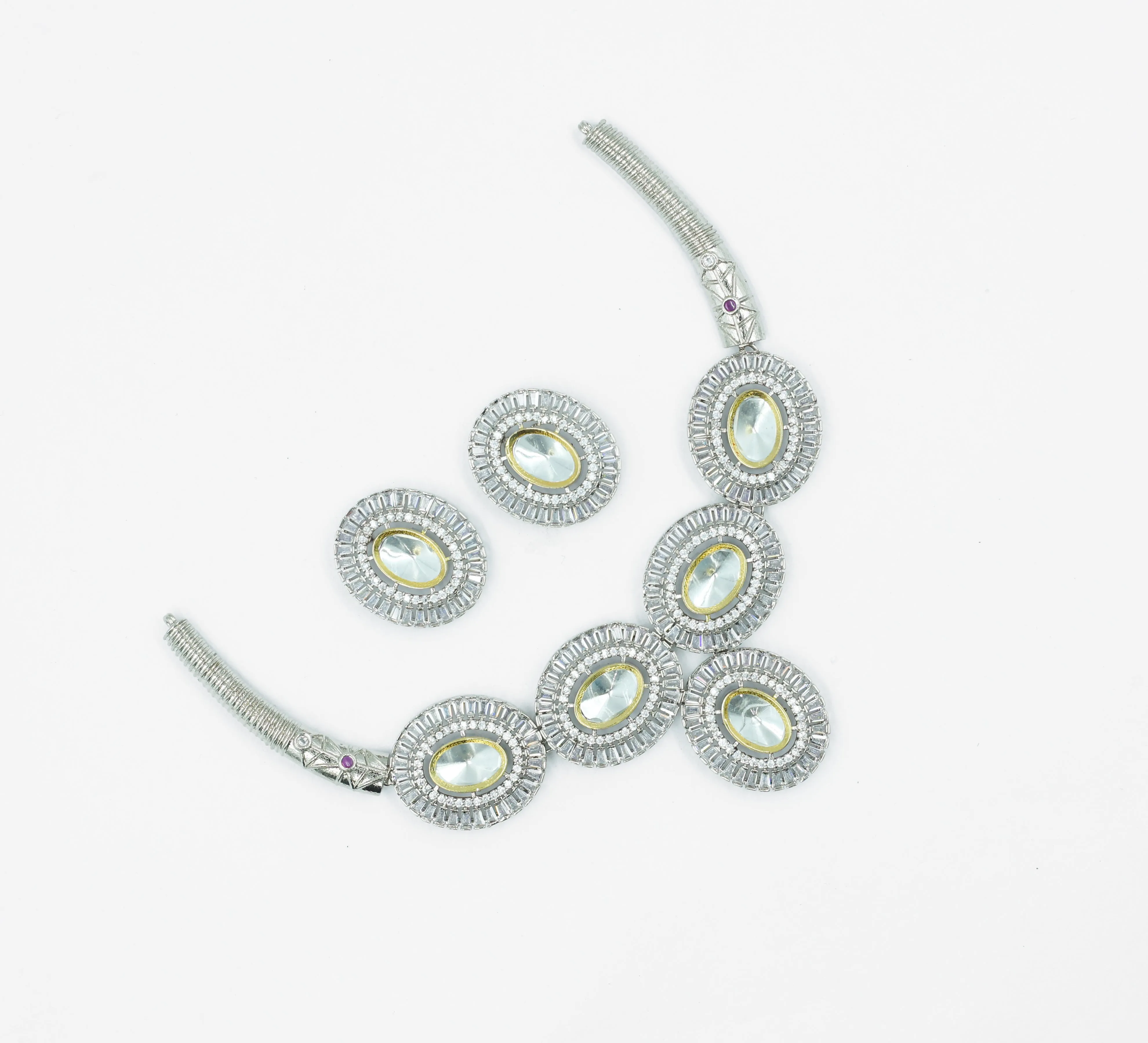 Antique Silver-Plated Necklace Set with Hydro Stones