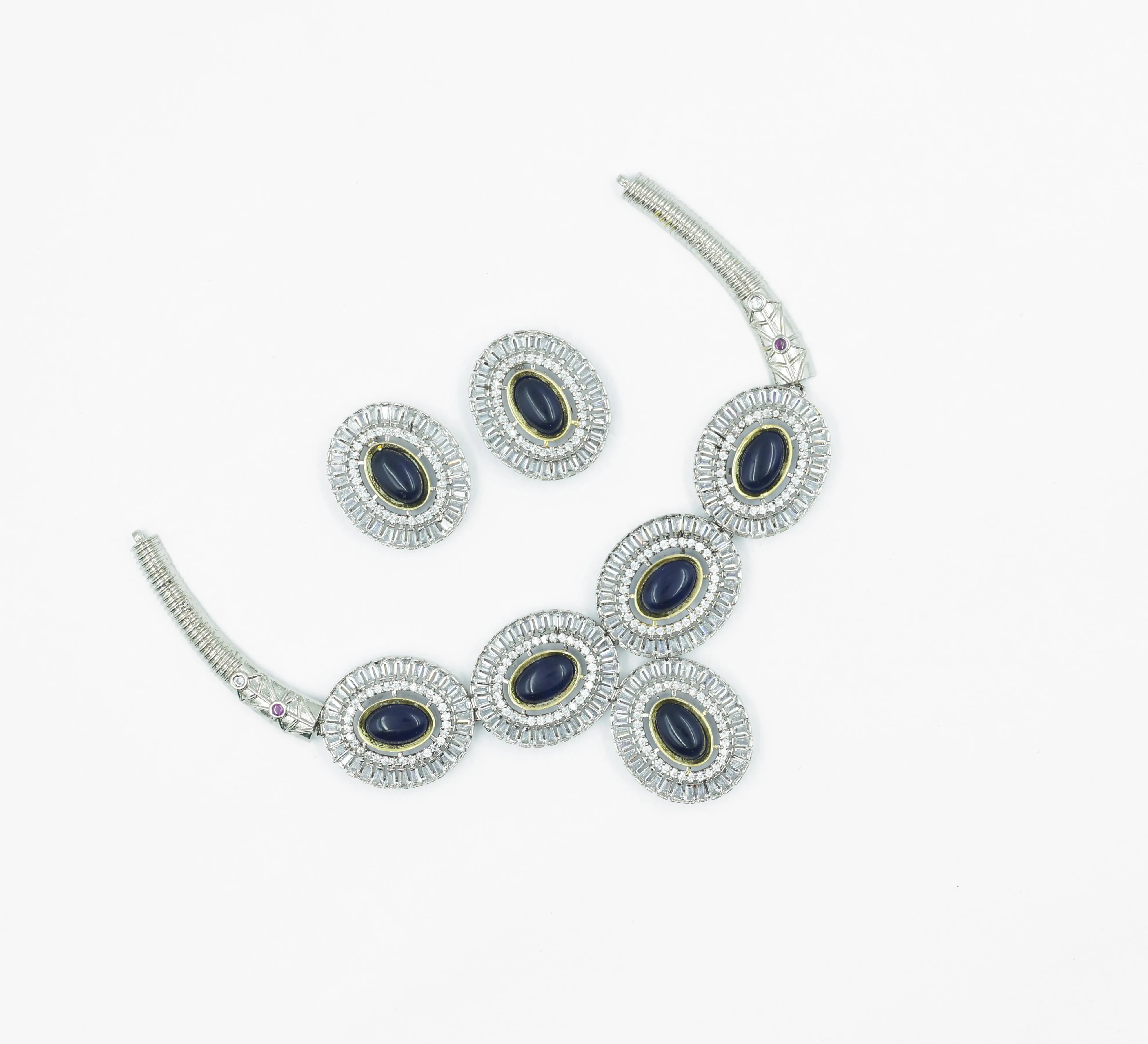 Antique Silver-Plated Necklace Set with Hydro Stones