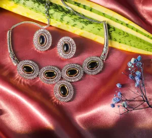 Antique Silver-Plated Necklace Set with Hydro Stones