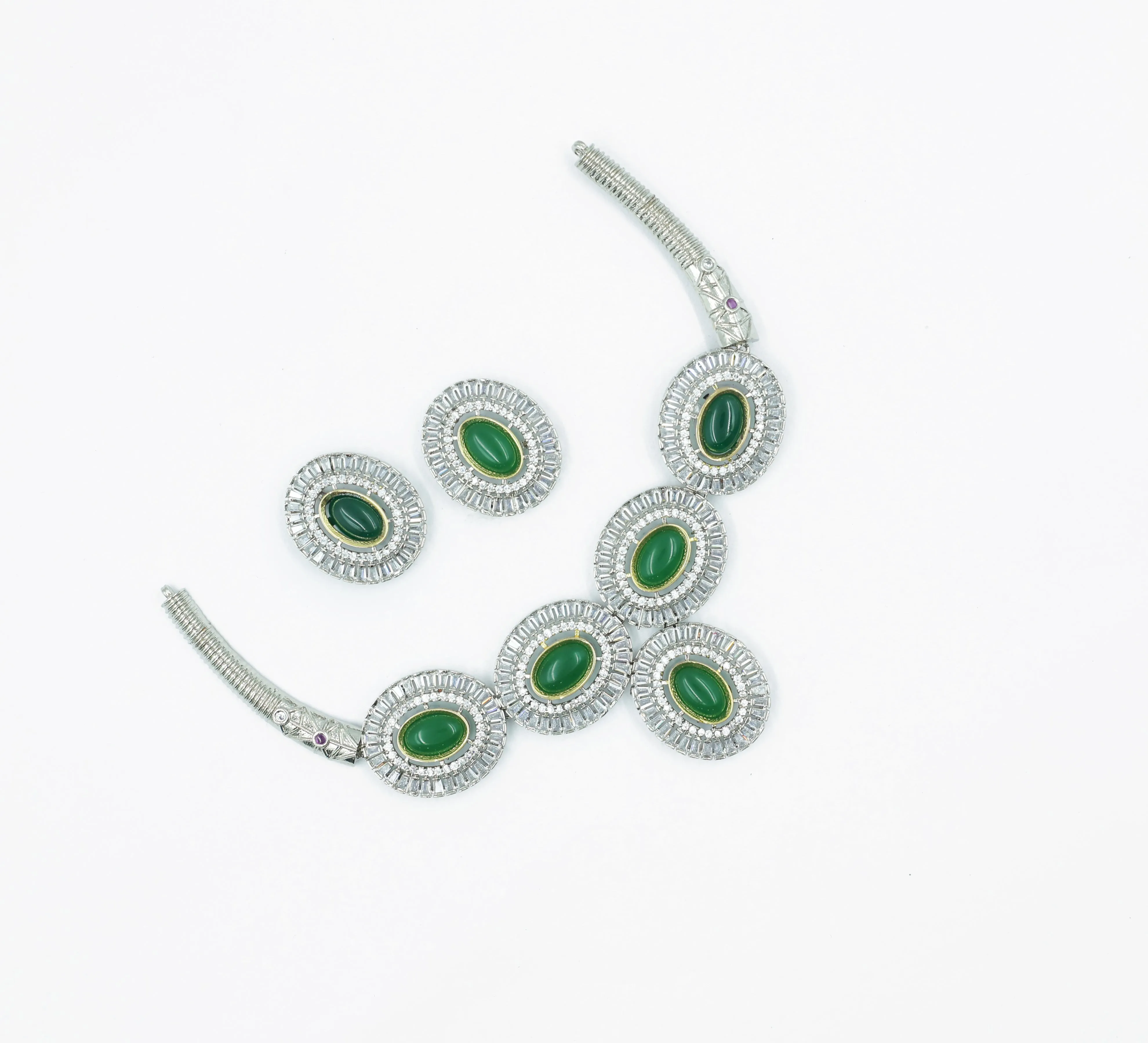 Antique Silver-Plated Necklace Set with Hydro Stones