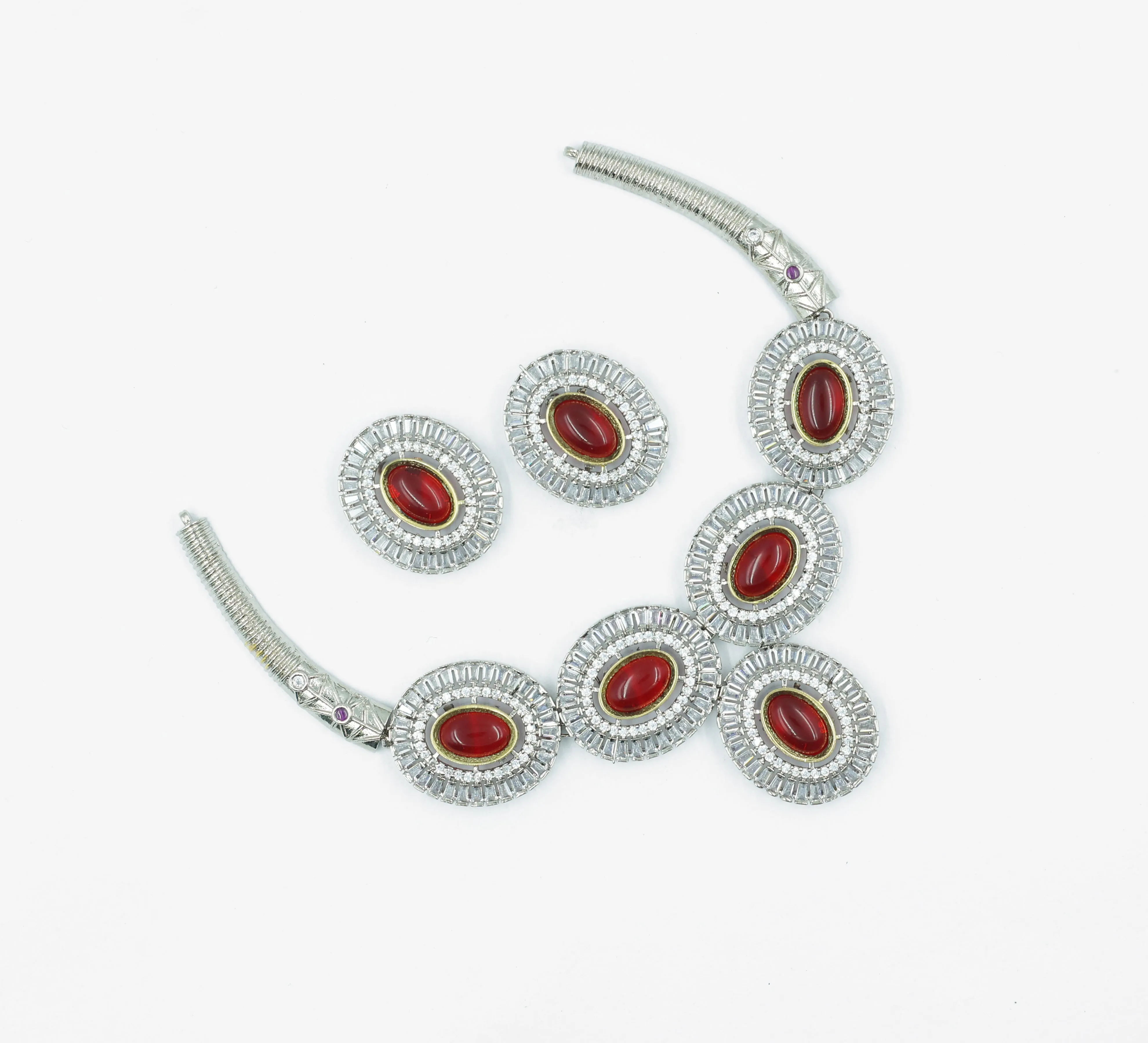 Antique Silver-Plated Necklace Set with Hydro Stones