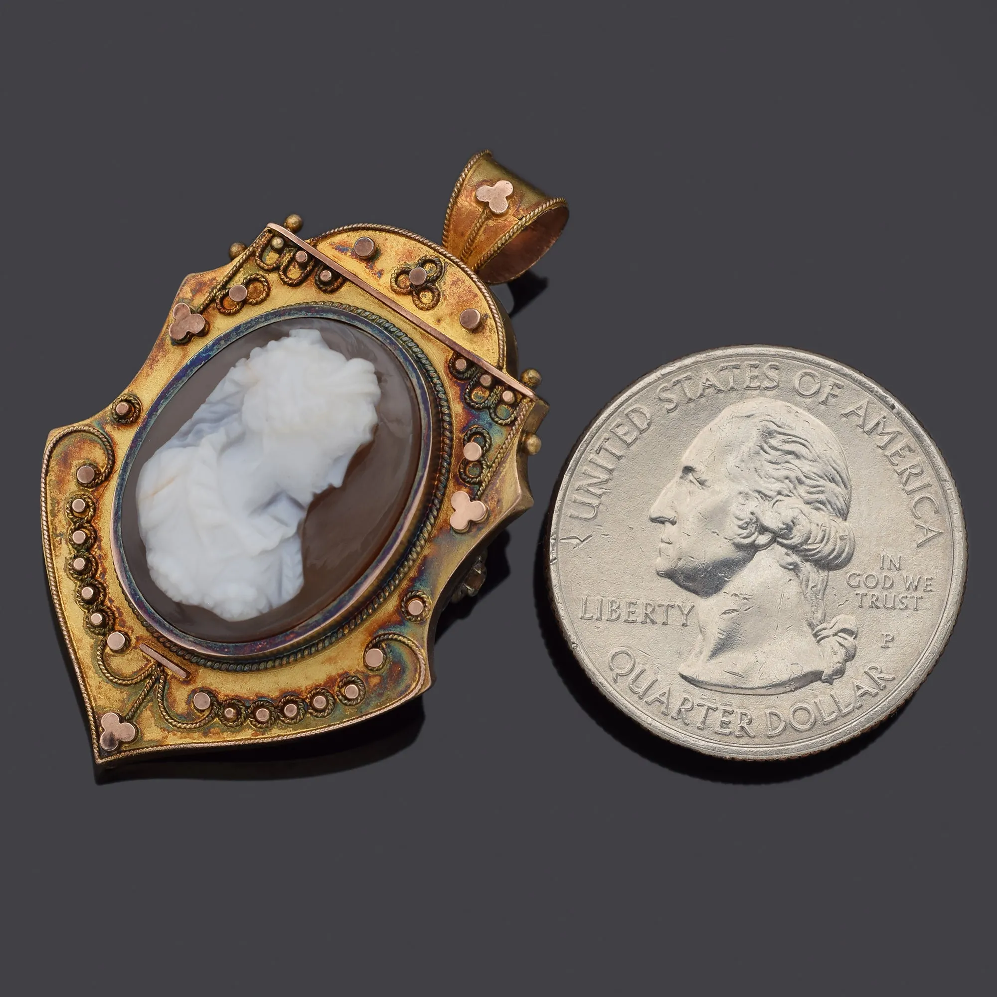 Antique Victorian 14K Yellow Gold Carnelian Cameo Brooch Pin Pendant