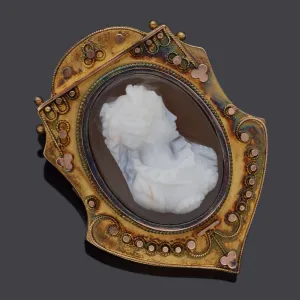 Antique Victorian 14K Yellow Gold Carnelian Cameo Brooch Pin Pendant