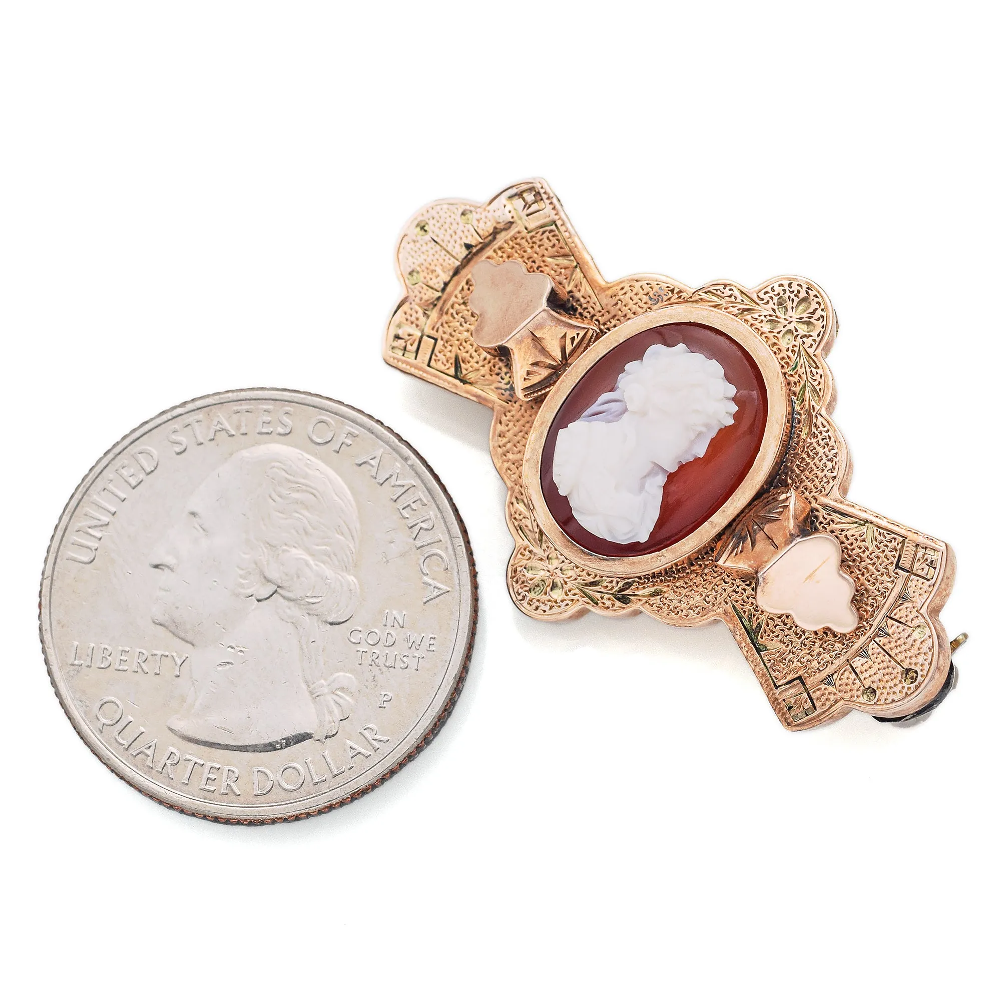 Antique Victorian 14K Yellow Gold Carnelian Cameo Brooch Pin Pendant