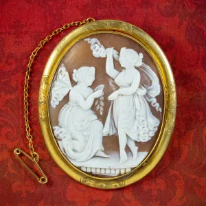 Antique Victorian Bacchante Shell Cameo Brooch