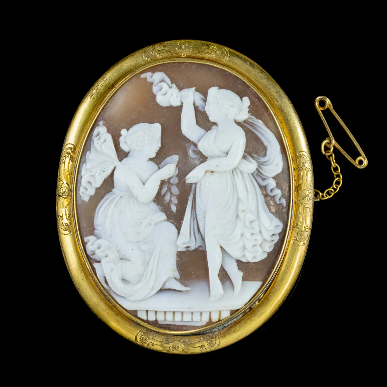 Antique Victorian Bacchante Shell Cameo Brooch