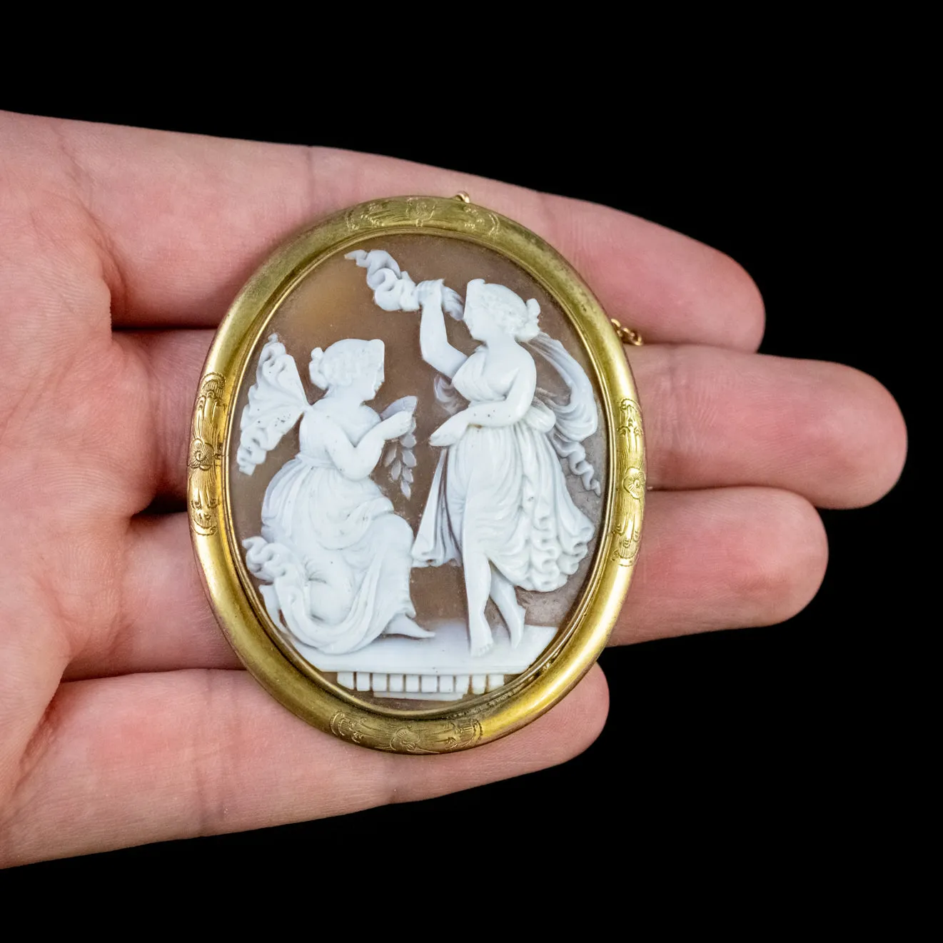 Antique Victorian Bacchante Shell Cameo Brooch