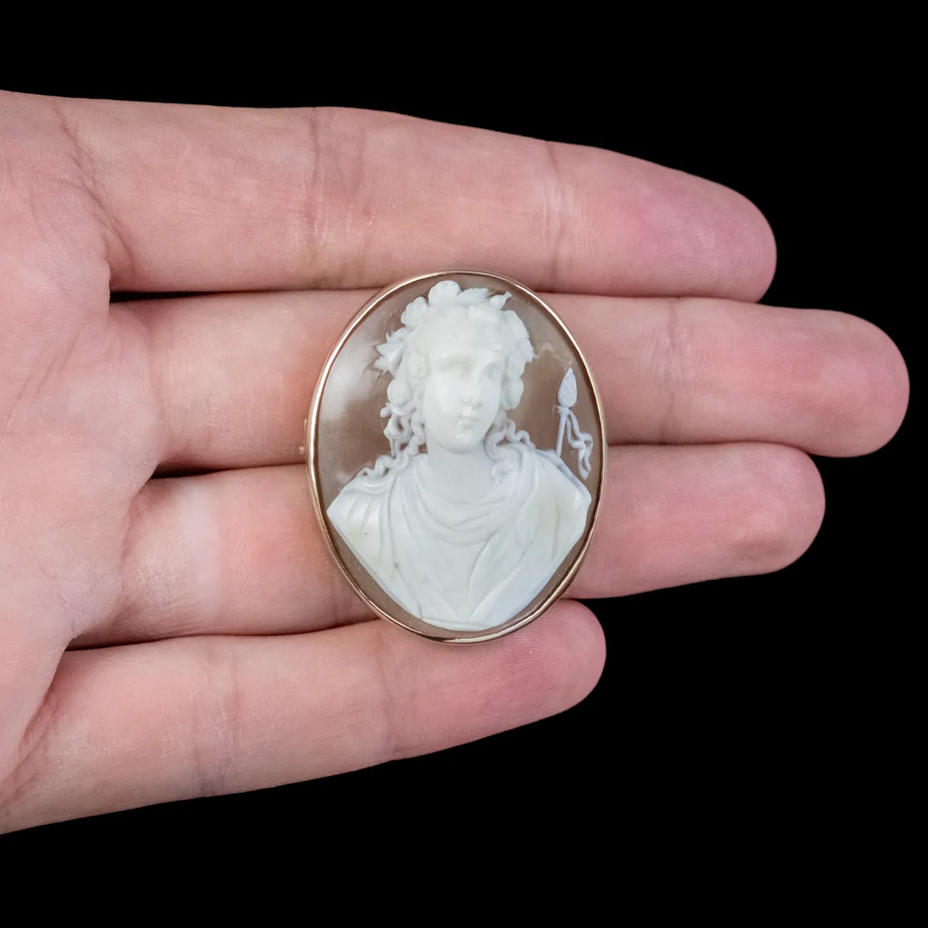 Antique Victorian Bacchus Cameo Brooch 9ct Gold Frame