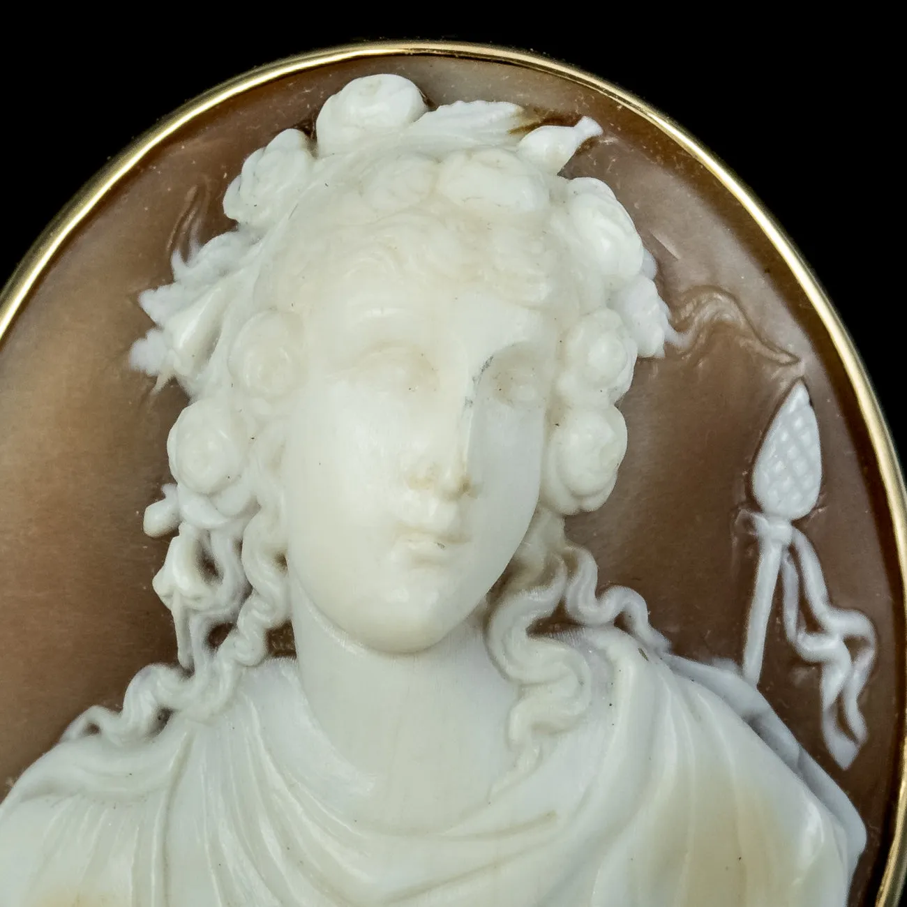 Antique Victorian Bacchus Cameo Brooch 9ct Gold Frame