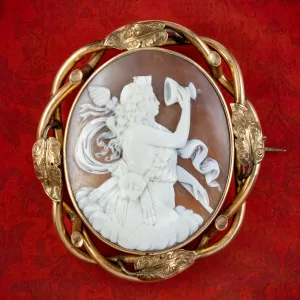 Antique Victorian Bacchus Shell Cameo Brooch Pinchbeck Frame