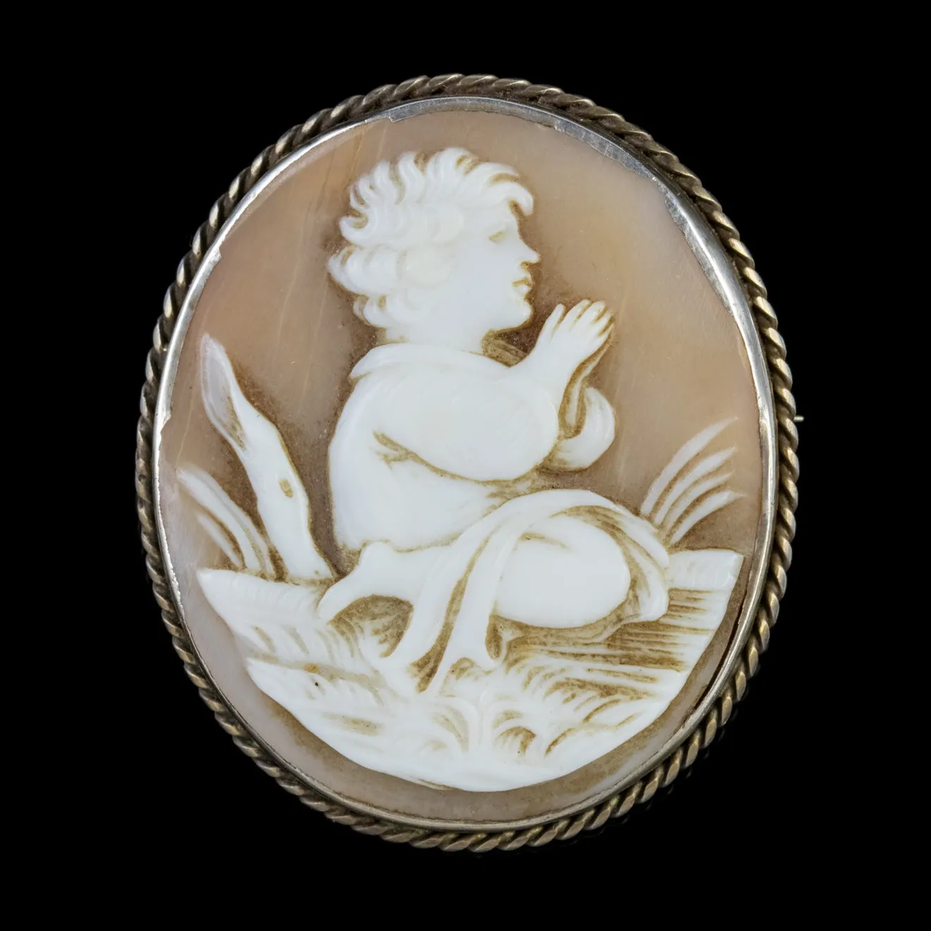 Antique Victorian Bullmouth Shell Cameo Brooch Circa 1860