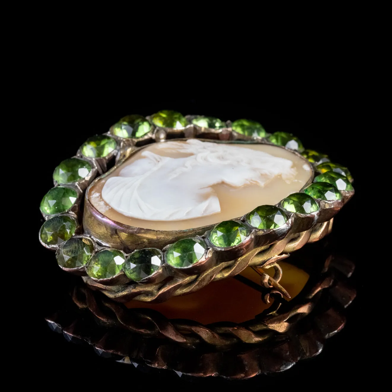 Antique Victorian Cameo Brooch Green Paste Circa 1880
