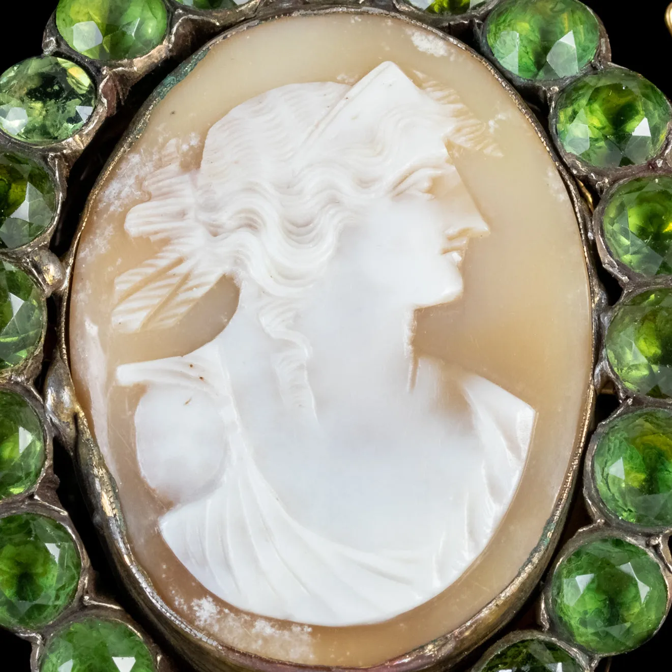 Antique Victorian Cameo Brooch Green Paste Circa 1880