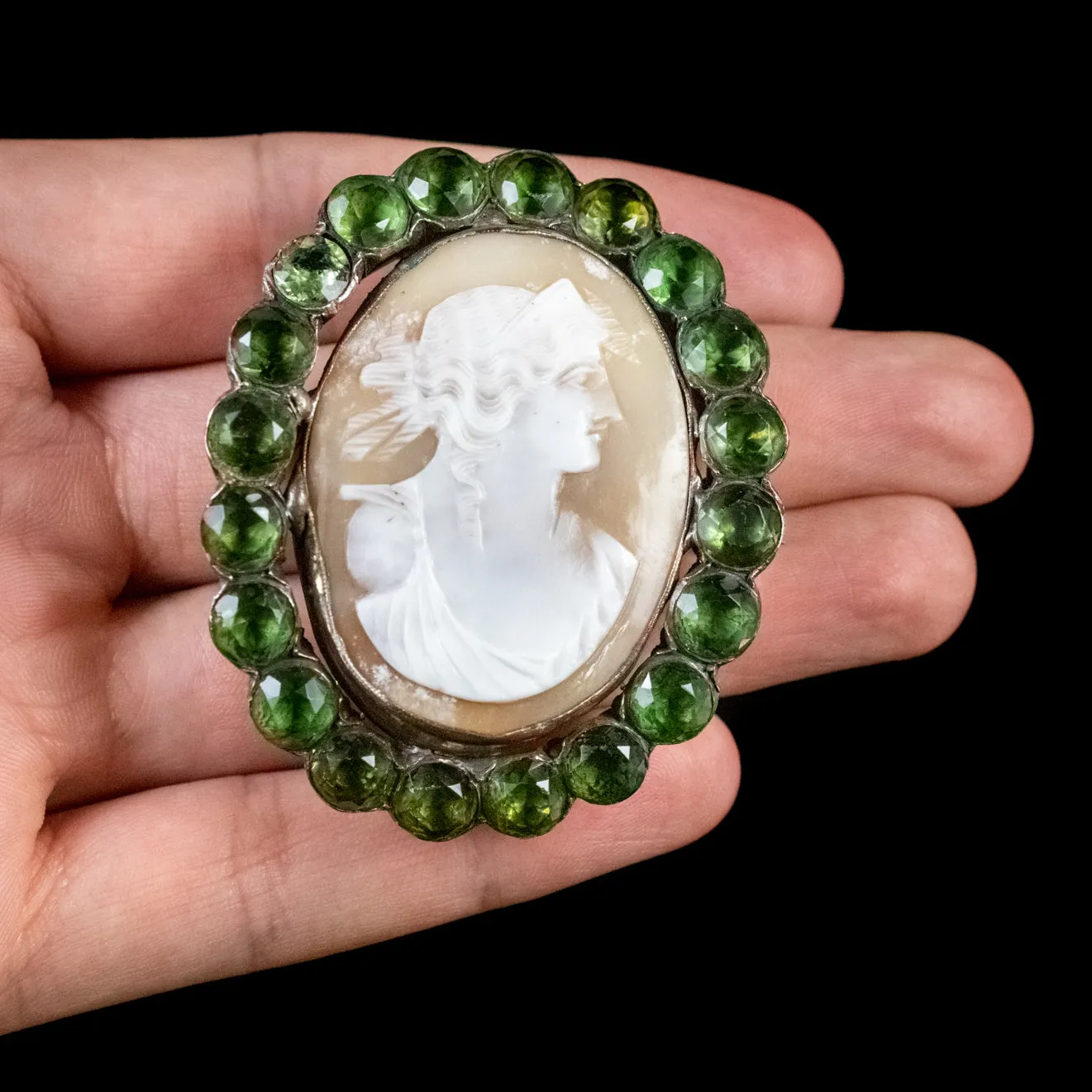 Antique Victorian Cameo Brooch Green Paste Circa 1880
