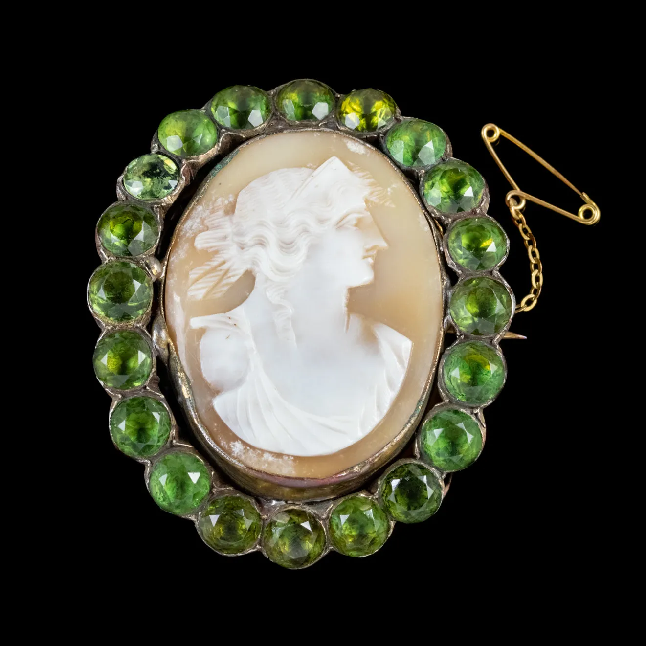 Antique Victorian Cameo Brooch Green Paste Circa 1880