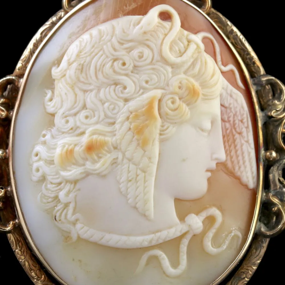 Antique Victorian Cameo Brooch Medusa 15Ct Gold Circa 1860